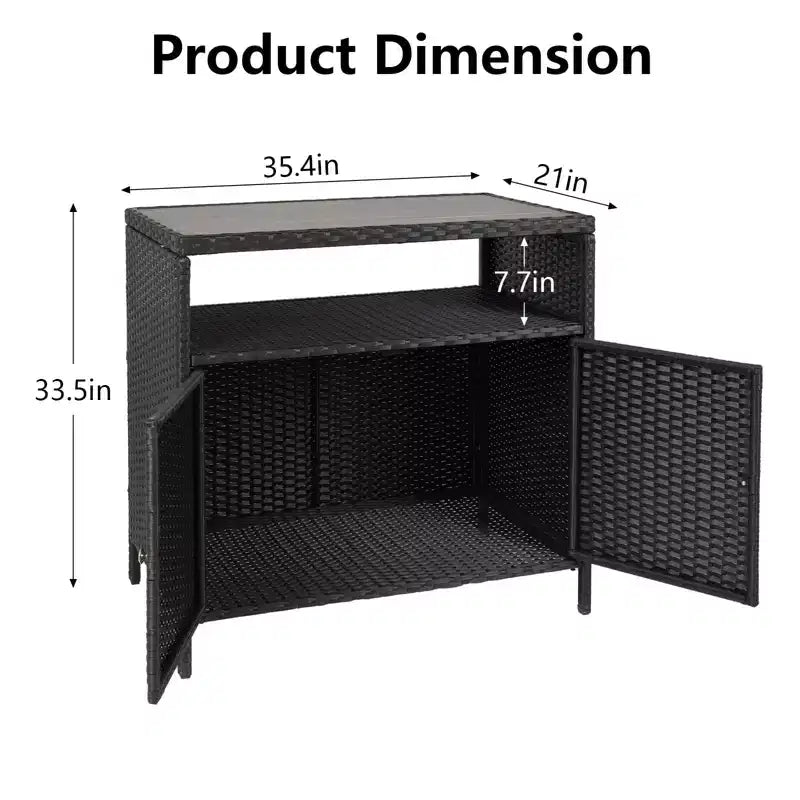 Armoire de rangement extérieure avec portes - Boîte de rangement et table de bar en rotin résistante aux intempéries