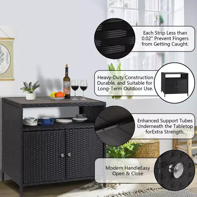 Armoire de rangement extérieure avec portes - Boîte de rangement et table de bar en rotin résistante aux intempéries