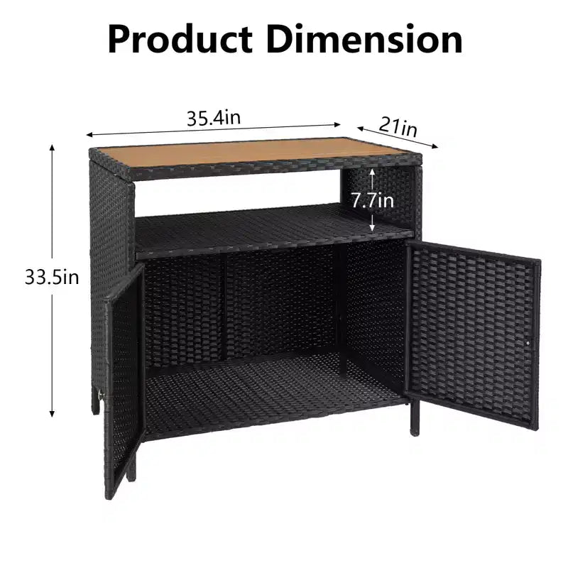 Armoire de rangement extérieure avec portes - Boîte de rangement et table de bar en rotin résistante aux intempéries