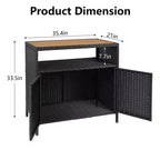 Armoire de rangement extérieure avec portes - Boîte de rangement et table de bar en rotin résistante aux intempéries