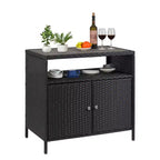 Armoire de rangement extérieure avec portes - Boîte de rangement et table de bar en rotin résistante aux intempéries