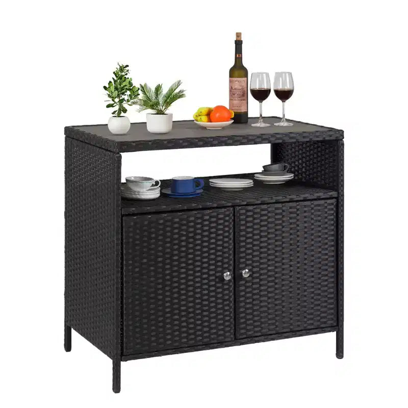 Armoire de rangement extérieure avec portes - Boîte de rangement et table de bar en rotin résistante aux intempéries