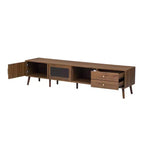 Meuble TV ModernLuxe pour téléviseurs jusqu'à 85 pouces, meuble de divertissement avec armoires de rangement et portes vitrées, console multimédia, naturel