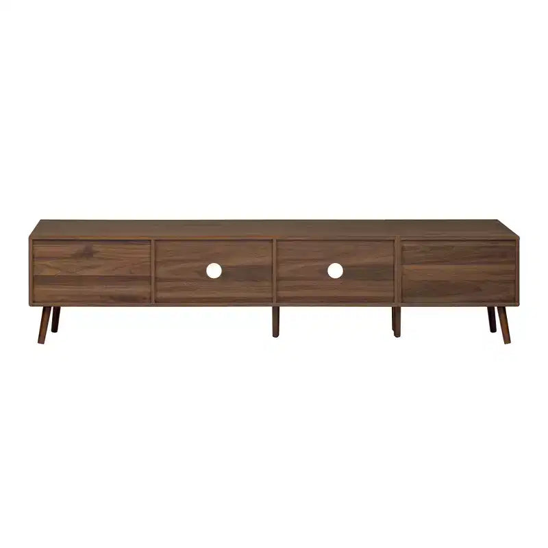 Meuble TV ModernLuxe pour téléviseurs jusqu'à 85 pouces, meuble de divertissement avec armoires de rangement et portes vitrées, console multimédia, naturel