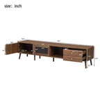 Meuble TV ModernLuxe pour téléviseurs jusqu'à 85 pouces, meuble de divertissement avec armoires de rangement et portes vitrées, console multimédia, naturel