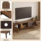 Meuble TV ModernLuxe pour téléviseurs jusqu'à 85 pouces, meuble de divertissement avec armoires de rangement et portes vitrées, console multimédia, naturel