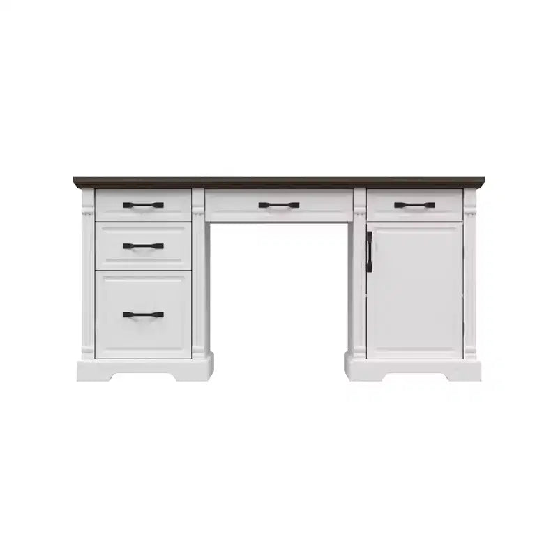Bureau d'écriture en bois blanc et marron Famapy, bureau d'ordinateur avec tiroirs - Poste de travail pour bureau à domicile