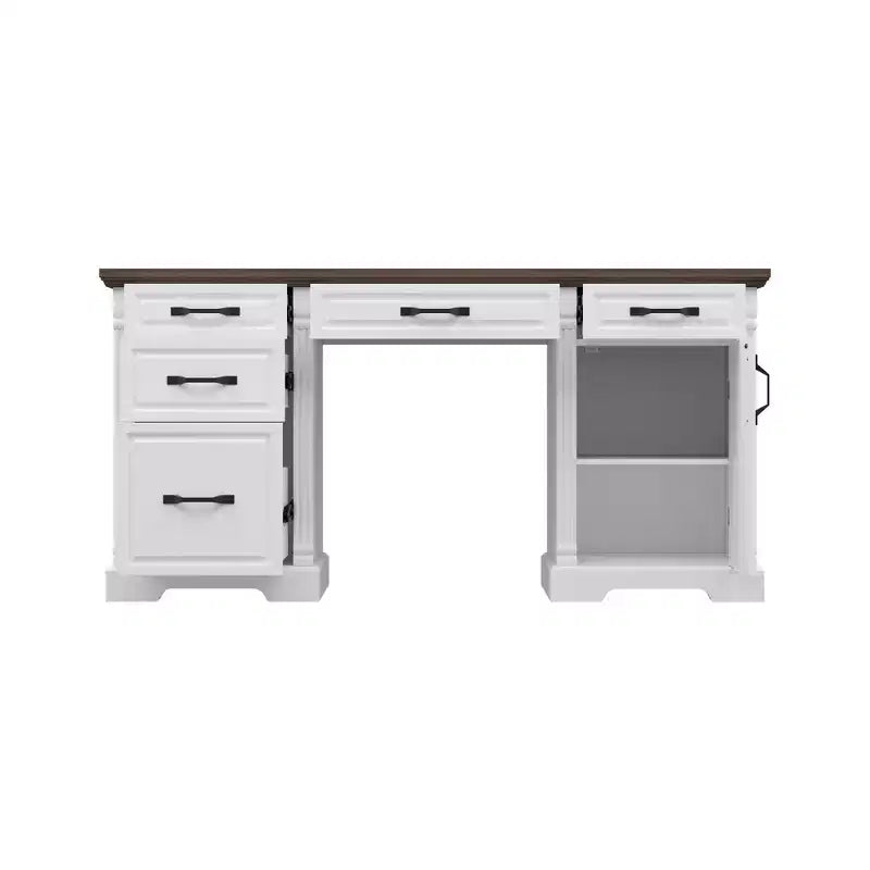 Bureau d'écriture en bois blanc et marron Famapy, bureau d'ordinateur avec tiroirs - Poste de travail pour bureau à domicile
