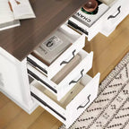 Bureau d'écriture en bois blanc et marron Famapy, bureau d'ordinateur avec tiroirs - Poste de travail pour bureau à domicile
