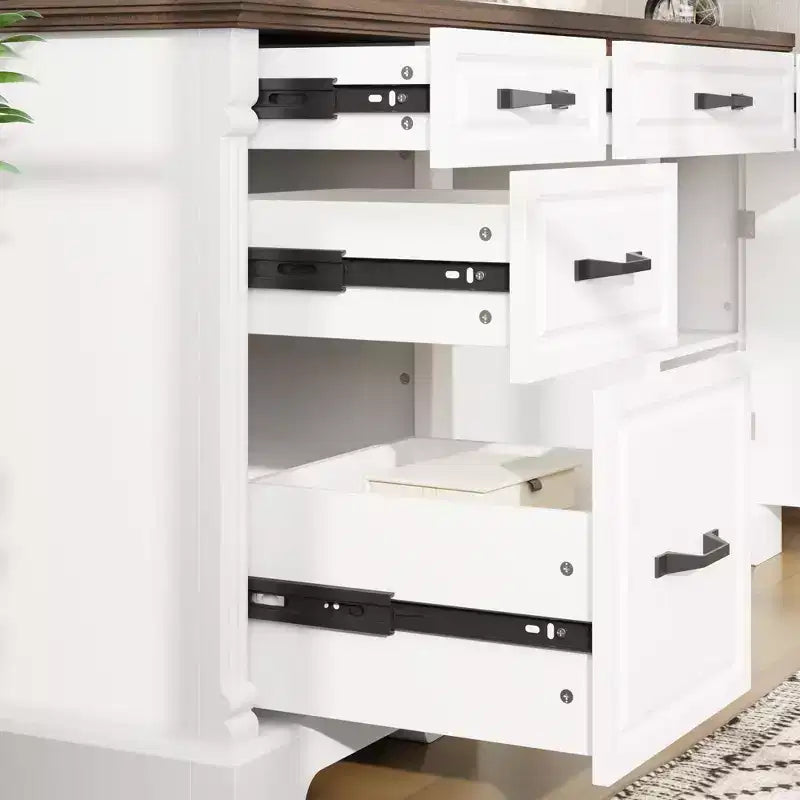 Bureau d'écriture en bois blanc et marron Famapy, bureau d'ordinateur avec tiroirs - Poste de travail pour bureau à domicile