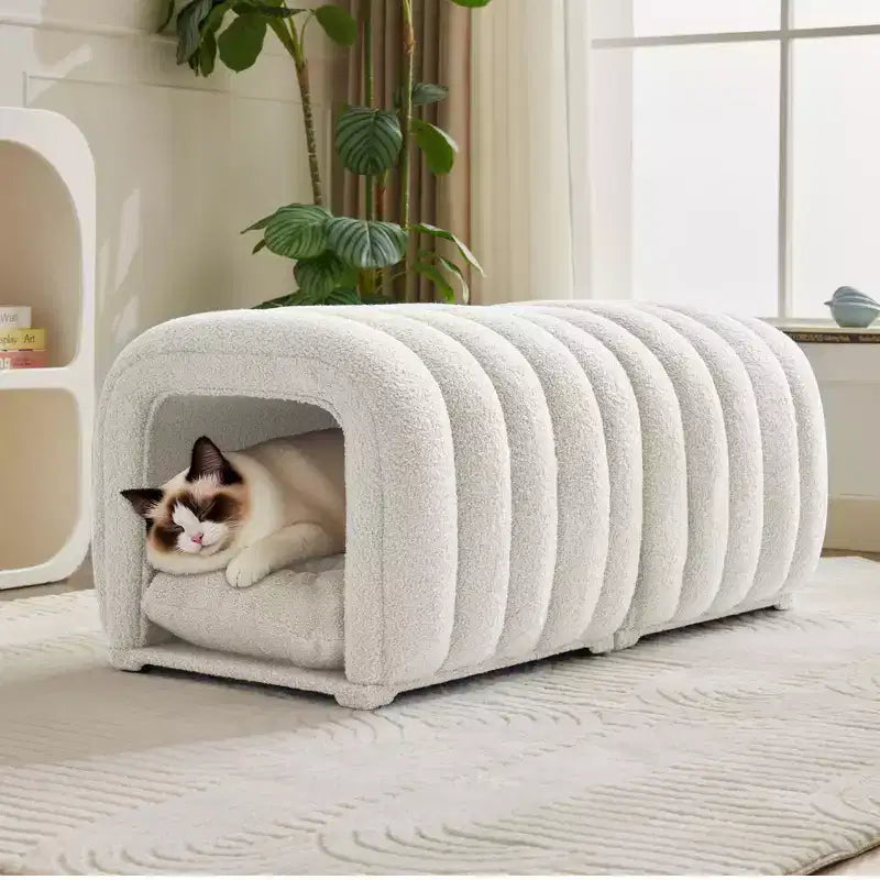 Hyleory Tabouret repose-pieds facilement connectable, adapté aux animaux de compagnie - Banc de lit et tunnel de jeu 2 en 1 avec 2 coussins amovibles