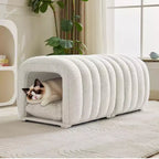 Hyleory Tabouret repose-pieds facilement connectable, adapté aux animaux de compagnie - Banc de lit et tunnel de jeu 2 en 1 avec 2 coussins amovibles