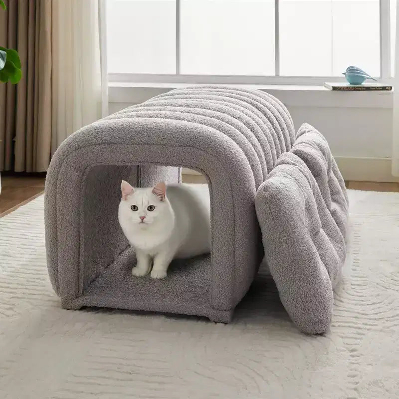 Hyleory Tabouret repose-pieds facilement connectable, adapté aux animaux de compagnie - Banc de lit et tunnel de jeu 2 en 1 avec 2 coussins amovibles