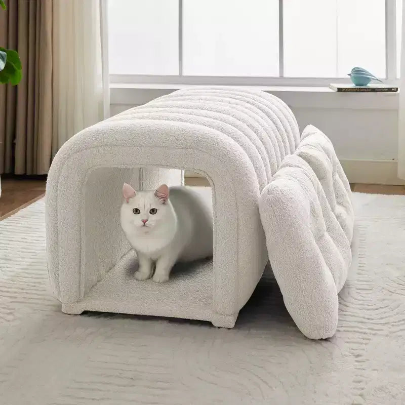 Hyleory Tabouret repose-pieds facilement connectable, adapté aux animaux de compagnie - Banc de lit et tunnel de jeu 2 en 1 avec 2 coussins amovibles