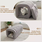 Hyleory Tabouret repose-pieds facilement connectable, adapté aux animaux de compagnie - Banc de lit et tunnel de jeu 2 en 1 avec 2 coussins amovibles
