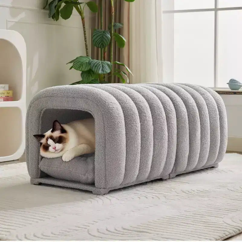 Hyleory Tabouret repose-pieds facilement connectable, adapté aux animaux de compagnie - Banc de lit et tunnel de jeu 2 en 1 avec 2 coussins amovibles