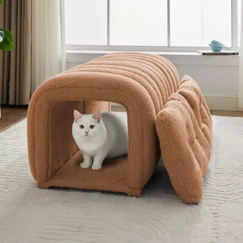 Hyleory Tabouret repose-pieds facilement connectable, adapté aux animaux de compagnie - Banc de lit et tunnel de jeu 2 en 1 avec 2 coussins amovibles