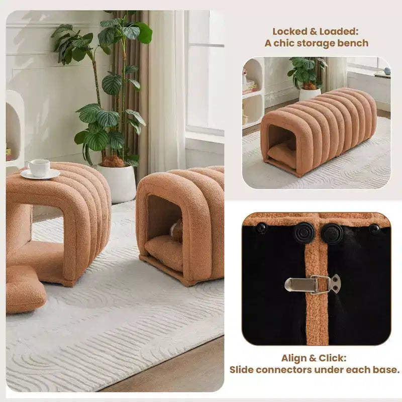 Hyleory Tabouret repose-pieds facilement connectable, adapté aux animaux de compagnie - Banc de lit et tunnel de jeu 2 en 1 avec 2 coussins amovibles