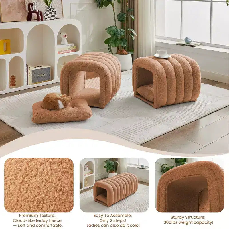 Hyleory Tabouret repose-pieds facilement connectable, adapté aux animaux de compagnie - Banc de lit et tunnel de jeu 2 en 1 avec 2 coussins amovibles
