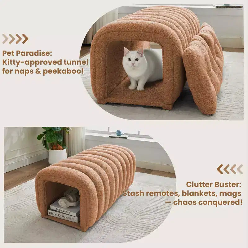 Hyleory Tabouret repose-pieds facilement connectable, adapté aux animaux de compagnie - Banc de lit et tunnel de jeu 2 en 1 avec 2 coussins amovibles