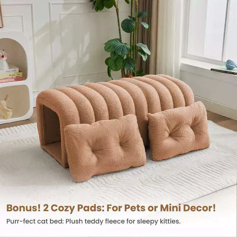 Hyleory Tabouret repose-pieds facilement connectable, adapté aux animaux de compagnie - Banc de lit et tunnel de jeu 2 en 1 avec 2 coussins amovibles