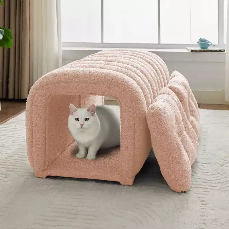 Hyleory Tabouret repose-pieds facilement connectable, adapté aux animaux de compagnie - Banc de lit et tunnel de jeu 2 en 1 avec 2 coussins amovibles