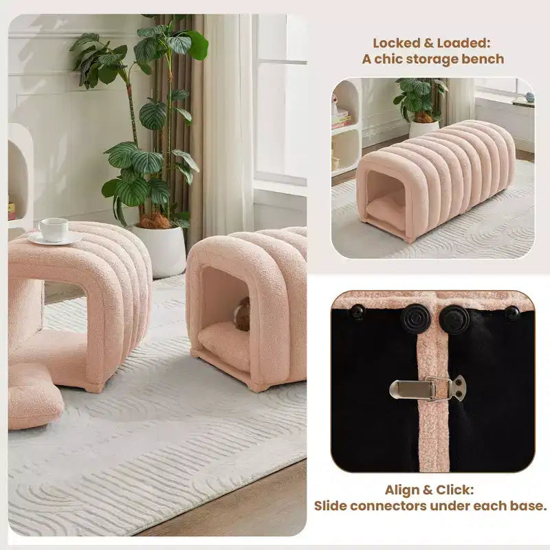 Hyleory Tabouret repose-pieds facilement connectable, adapté aux animaux de compagnie - Banc de lit et tunnel de jeu 2 en 1 avec 2 coussins amovibles
