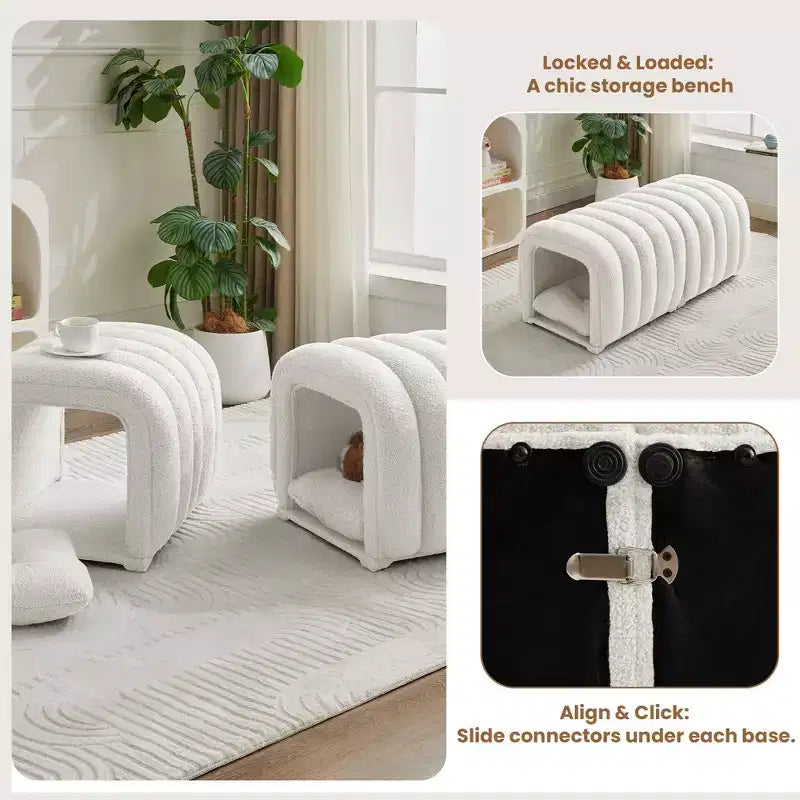 Hyleory Tabouret repose-pieds facilement connectable, adapté aux animaux de compagnie - Banc de lit et tunnel de jeu 2 en 1 avec 2 coussins amovibles