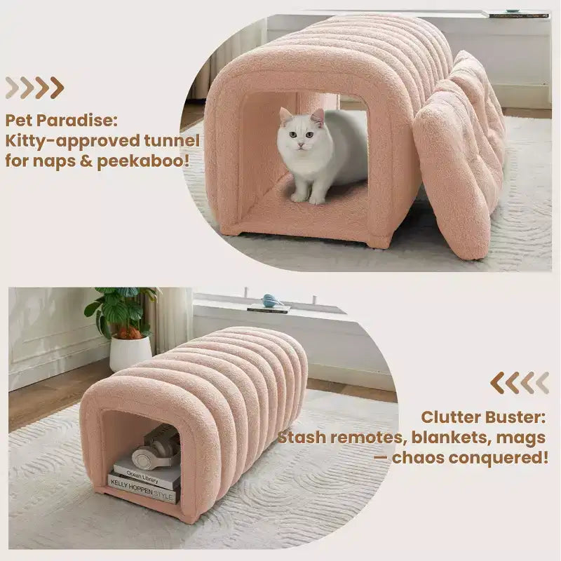 Hyleory Tabouret repose-pieds facilement connectable, adapté aux animaux de compagnie - Banc de lit et tunnel de jeu 2 en 1 avec 2 coussins amovibles