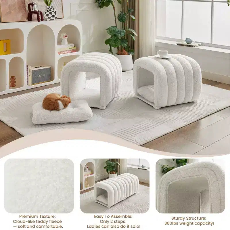 Hyleory Tabouret repose-pieds facilement connectable, adapté aux animaux de compagnie - Banc de lit et tunnel de jeu 2 en 1 avec 2 coussins amovibles