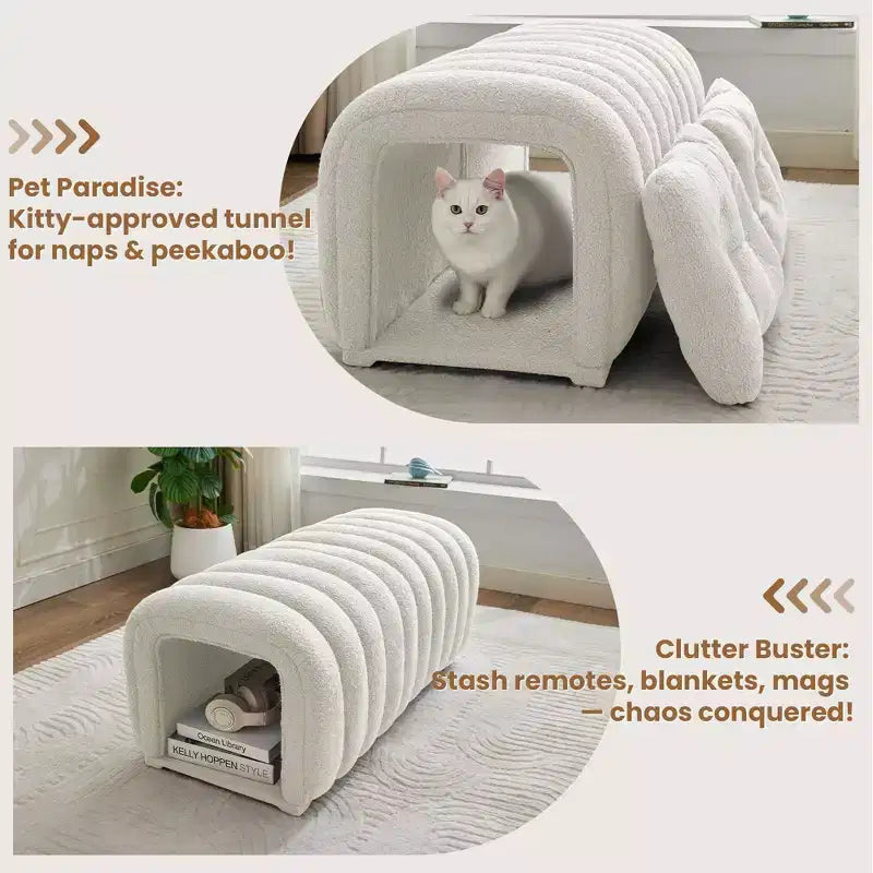 Hyleory Tabouret repose-pieds facilement connectable, adapté aux animaux de compagnie - Banc de lit et tunnel de jeu 2 en 1 avec 2 coussins amovibles