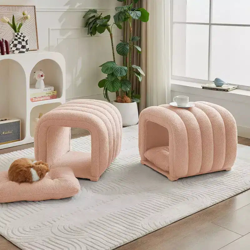 Hyleory Tabouret repose-pieds facilement connectable, adapté aux animaux de compagnie - Banc de lit et tunnel de jeu 2 en 1 avec 2 coussins amovibles