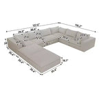 157,6 Canapé d'angle en velours côtelé blanc en forme de U avec 2 poufs, design double couche, coussin amovible, aucun assemblage requis