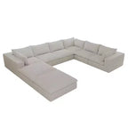 157,6 Canapé d'angle en velours côtelé blanc en forme de U avec 2 poufs, design double couche, coussin amovible, aucun assemblage requis