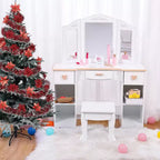 Coiffeuse pour enfants GustoWave avec miroir et tiroir - Ensemble coiffeuse et chaise pour filles avec jouets de maquillage en bois, parfait pour les 3-9 ans, blanc