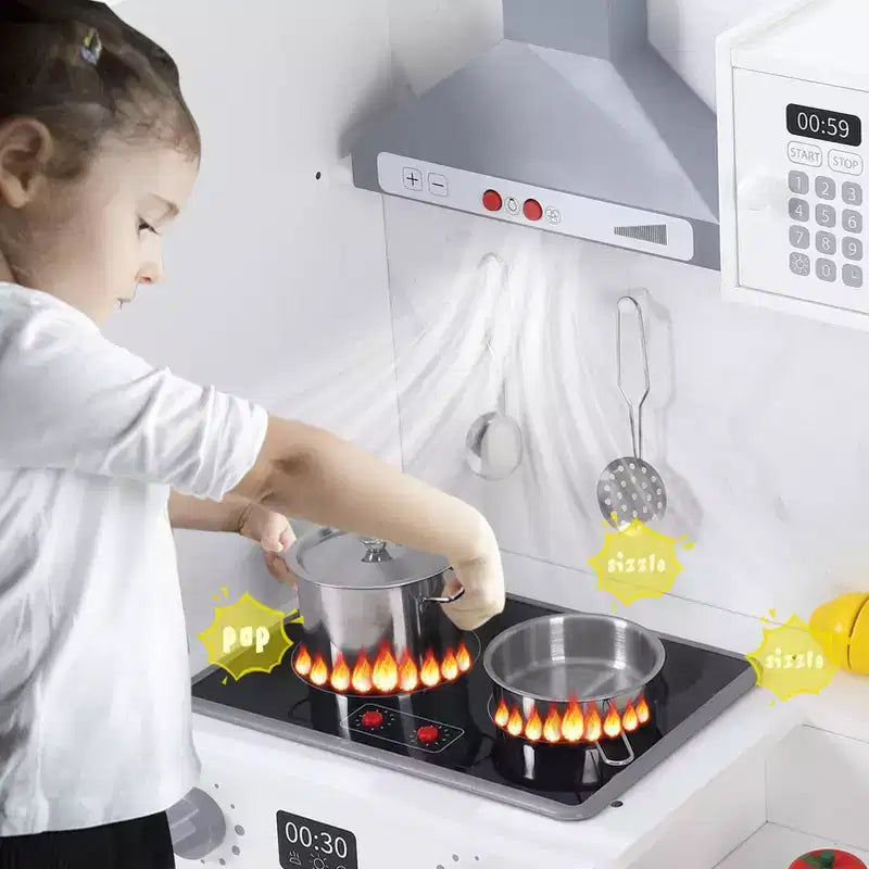 Cuisine de jeu pour enfants, ensemble de jeu de simulation de chef en bois avec 20 accessoires de cuisine, ensemble de cuisine de simulation en bois