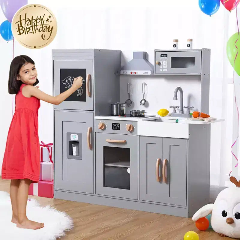 Cuisine de jeu pour enfants, ensemble de jeu de simulation de chef en bois avec 20 accessoires de cuisine, ensemble de cuisine de simulation en bois