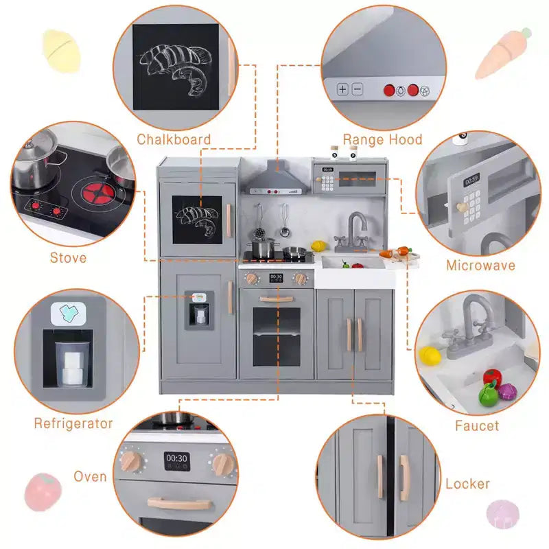 Cuisine de jeu pour enfants, ensemble de jeu de simulation de chef en bois avec 20 accessoires de cuisine, ensemble de cuisine de simulation en bois