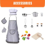 Cuisine de jeu pour enfants, ensemble de jeu de simulation de chef en bois avec 20 accessoires de cuisine, ensemble de cuisine de simulation en bois