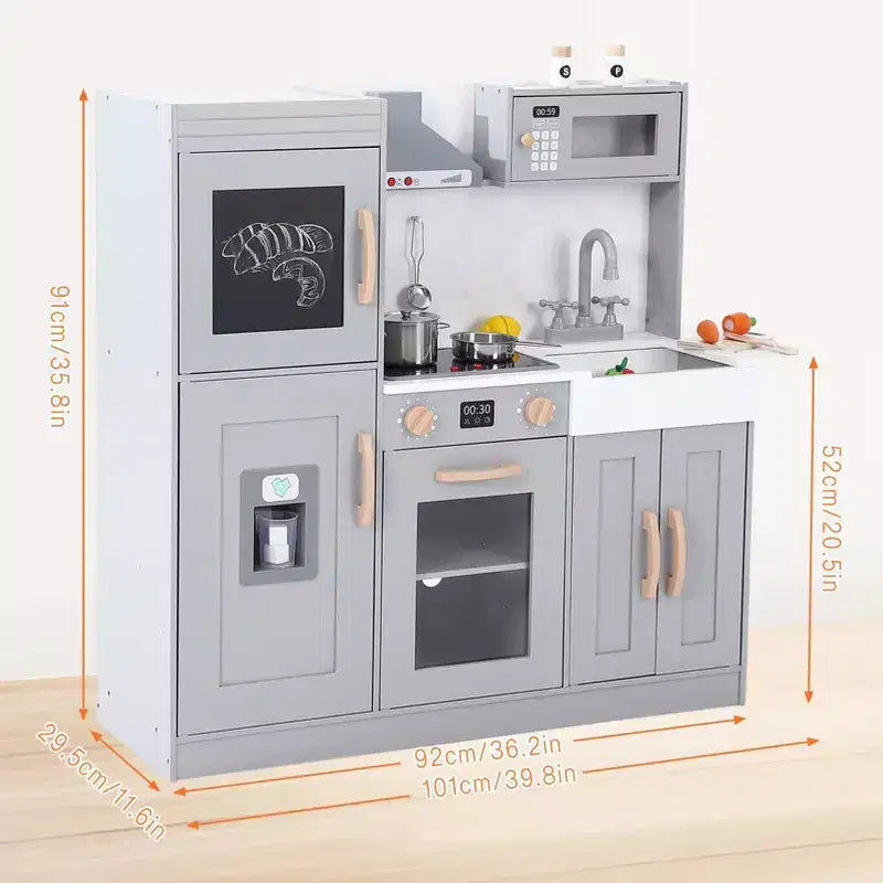 Cuisine de jeu pour enfants, ensemble de jeu de simulation de chef en bois avec 20 accessoires de cuisine, ensemble de cuisine de simulation en bois
