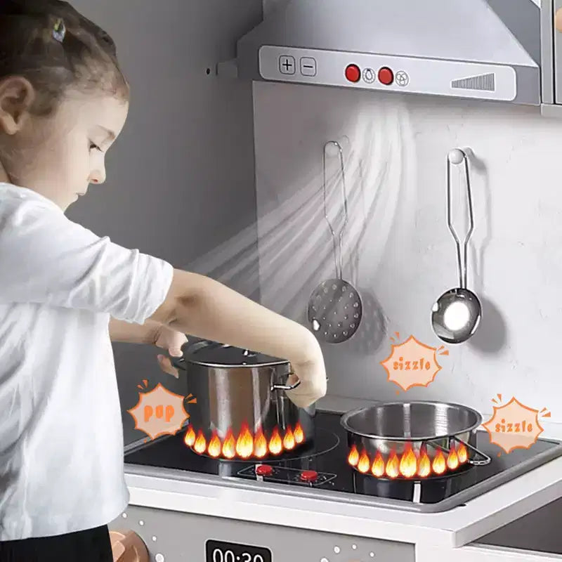 Cuisine de jeu pour enfants, ensemble de jeu de simulation de chef en bois avec 20 accessoires de cuisine, ensemble de cuisine de simulation en bois