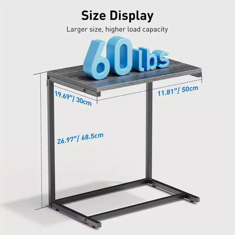 Table d'appoint en C Marsail, 68,5 cm de hauteur, table basse de canapé, support pour ordinateur portable, télévision et collations avec cadre en métal