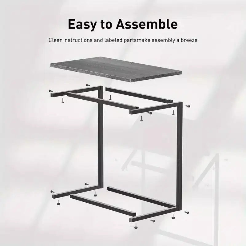 Table d'appoint en C Marsail, 68,5 cm de hauteur, table basse de canapé, support pour ordinateur portable, télévision et collations avec cadre en métal