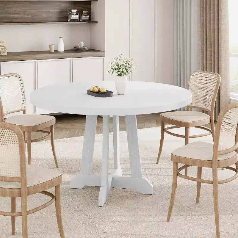 Table de salle à manger ronde Acekool de 47 pouces, 4 places, plateau en bois avec piétement croisé, table de cuisine et de salle à manger peu encombrante, style ferme.