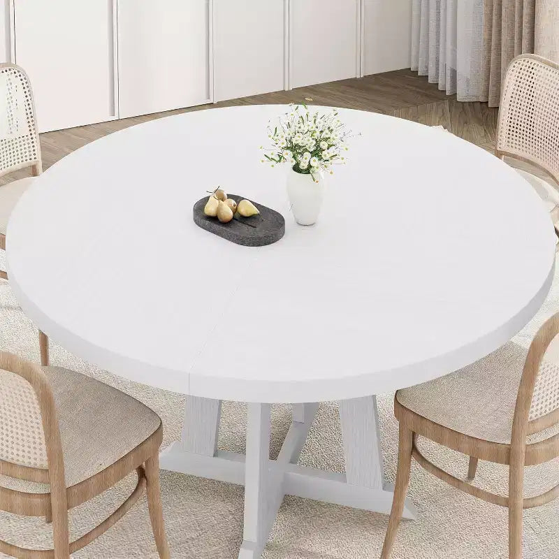 Table de salle à manger ronde Acekool de 47 pouces, 4 places, plateau en bois avec piétement croisé, table de cuisine et de salle à manger peu encombrante, style ferme.