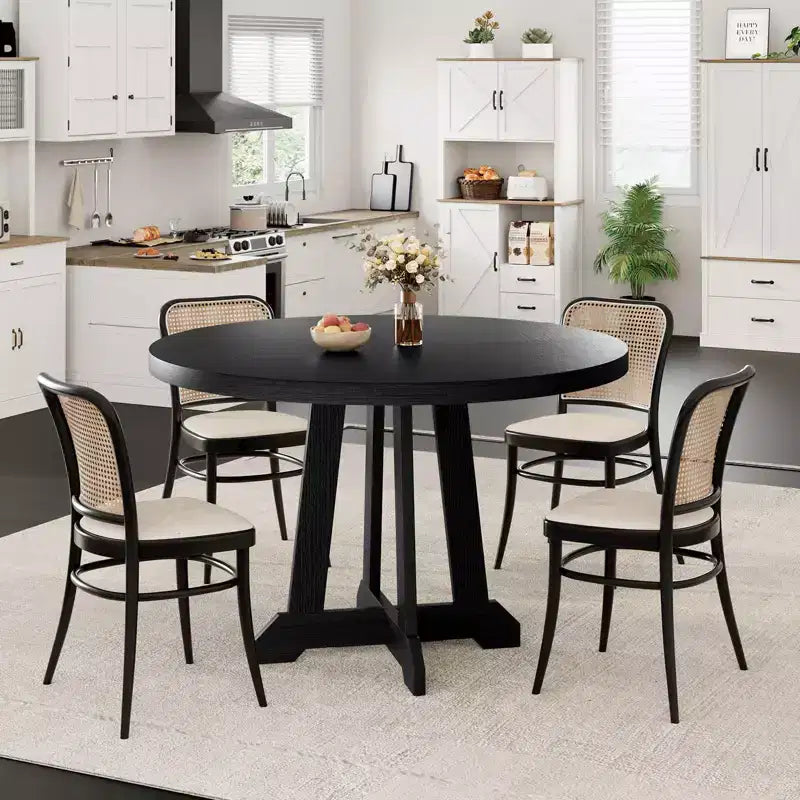 Table de salle à manger ronde Acekool de 47 pouces, 4 places, plateau en bois avec piétement croisé, table de cuisine et de salle à manger peu encombrante, style ferme.