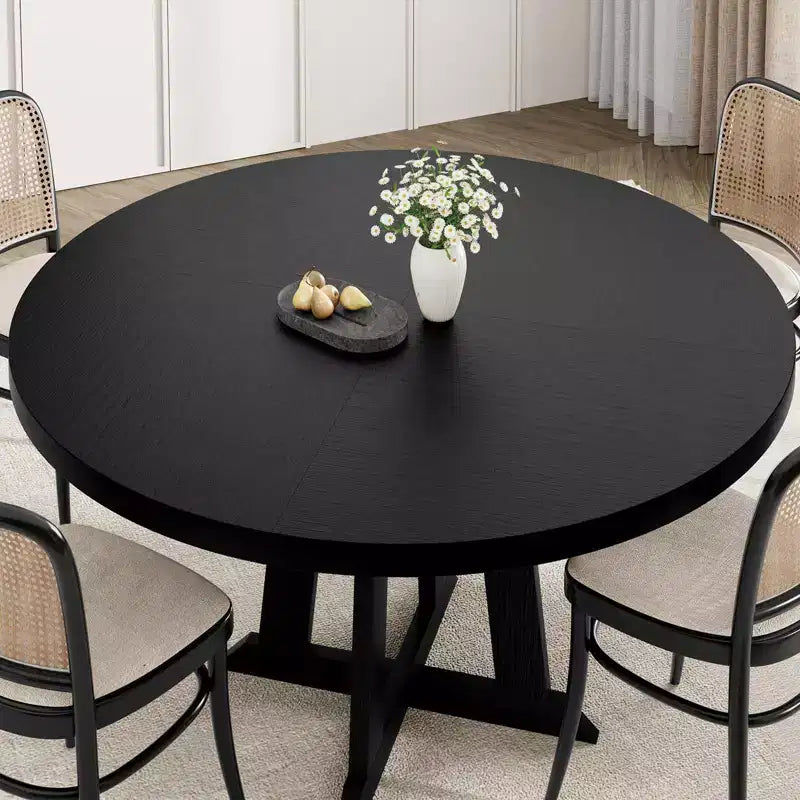 Table de salle à manger ronde Acekool de 47 pouces, 4 places, plateau en bois avec piétement croisé, table de cuisine et de salle à manger peu encombrante, style ferme.