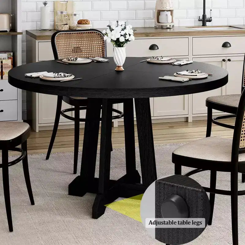 Table de salle à manger ronde Acekool de 47 pouces, 4 places, plateau en bois avec piétement croisé, table de cuisine et de salle à manger peu encombrante, style ferme.