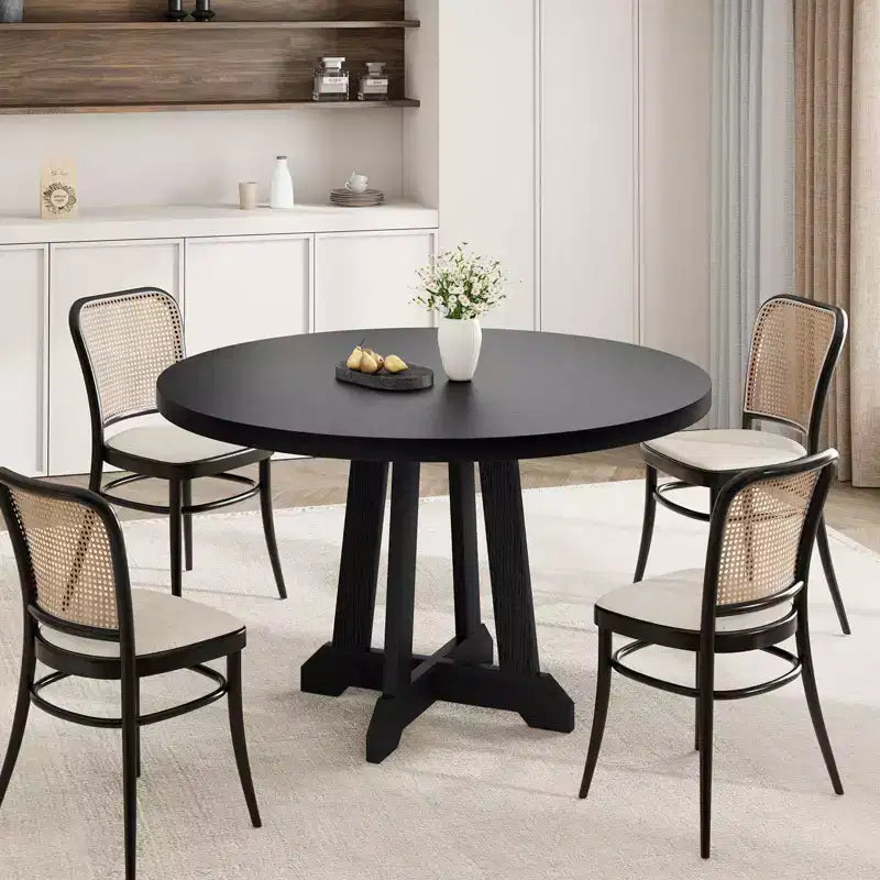 Table de salle à manger ronde Acekool de 47 pouces, 4 places, plateau en bois avec piétement croisé, table de cuisine et de salle à manger peu encombrante, style ferme.