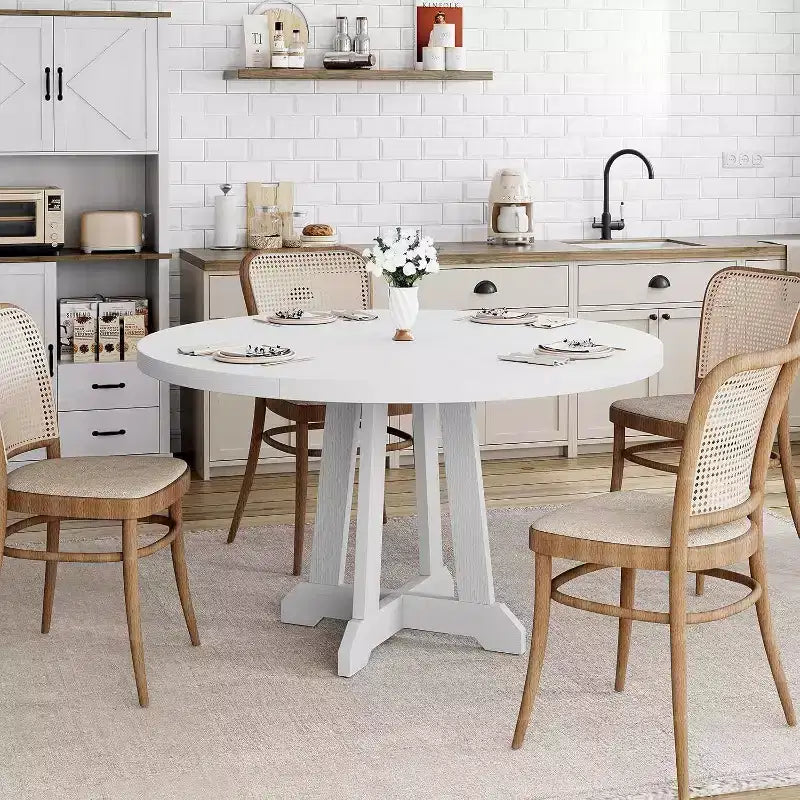 Table de salle à manger ronde Acekool de 47 pouces, 4 places, plateau en bois avec piétement croisé, table de cuisine et de salle à manger peu encombrante, style ferme.